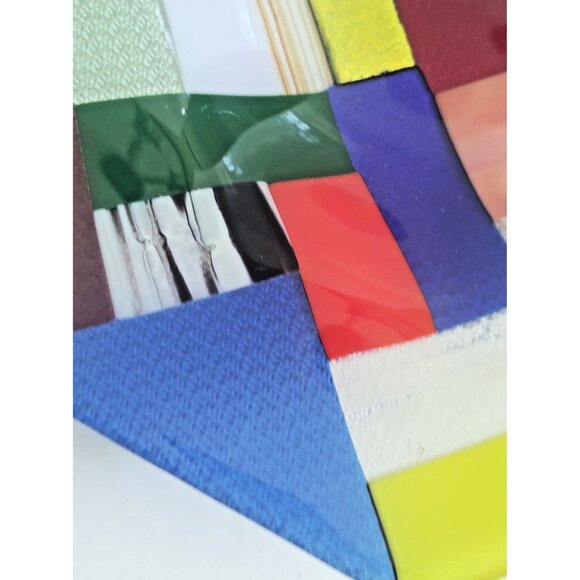 Rare Large Fused & Woven Mosaic Glass Plater 12.5" x 12.5" E&R Glass Labelled - Picture 15 of 16